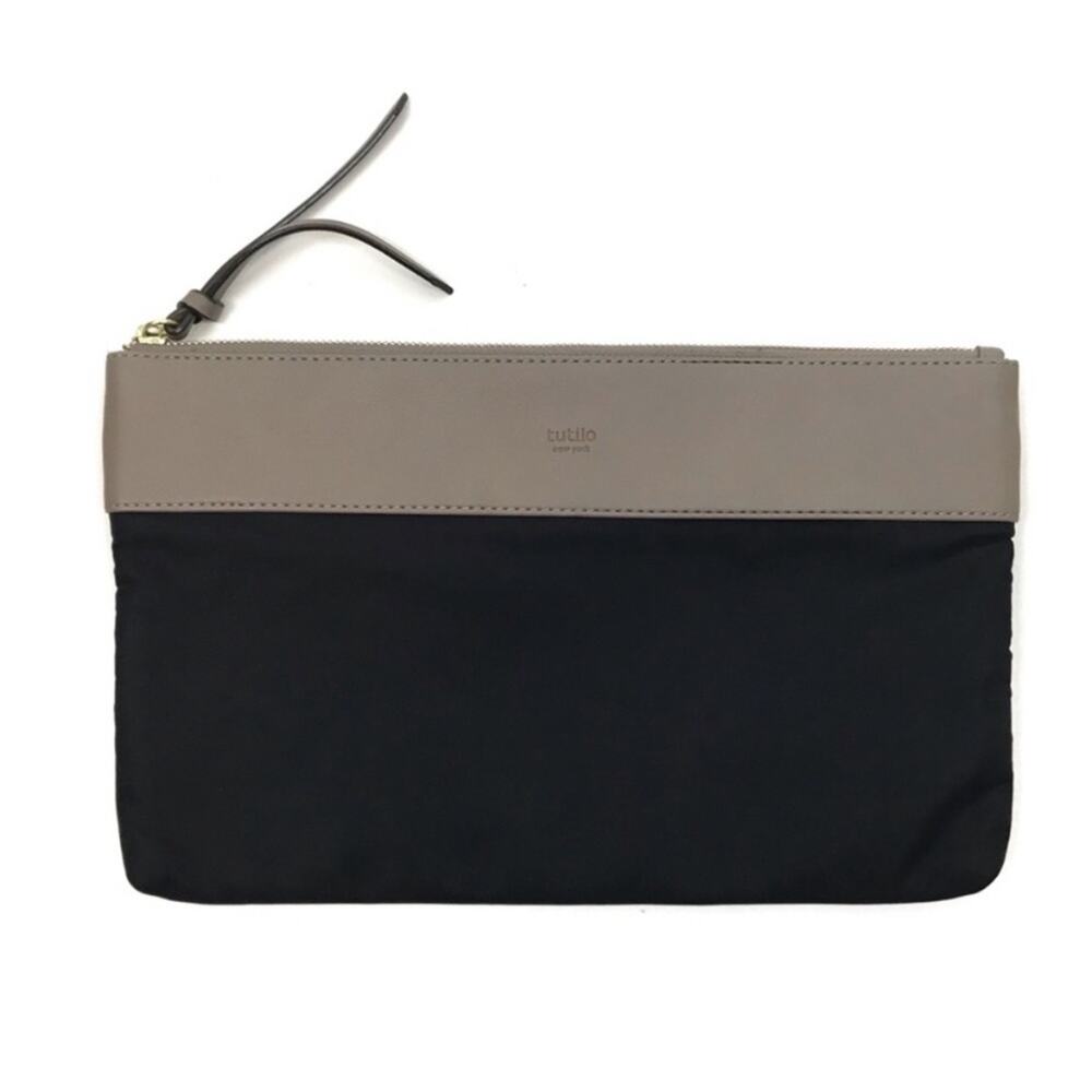 Tutilo New York Zipper Clutch Black and Taupe